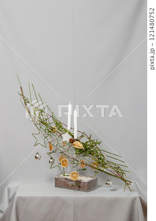 Christmas composition of flowers and Christmas decorations Christmas composition of flowers and Christmas decorations 121480752