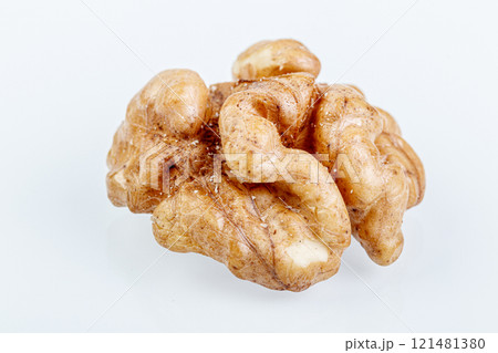 macro juglandaceae nuts, walnut on a white background 121481380