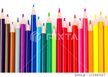 macro multicolored pencils on a white background 121481427