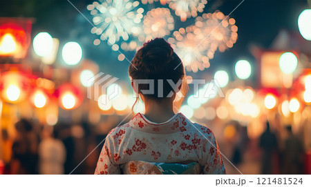 庭園の茶会と花火が織りなす伝統美を楽しむ着. 121481524