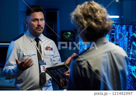Man explaining details of graphic data Man explaining details of graphic data 121482097