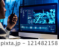 Computer with army location on screen 121482158