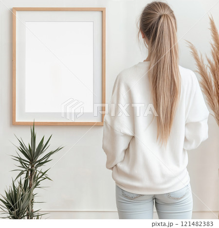 Girl Viewing Empty Frame - Art Mockup Girl Viewing Empty Frame - Art Mockup 121482383