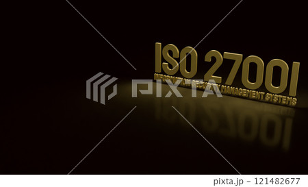 The Gold iso 27001 and gear on Black background 3d rendering. 121482677