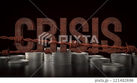 The crisis text and coins for Business concept 3d rendering. The crisis text and coins for Business concept 3d rendering. 121482696