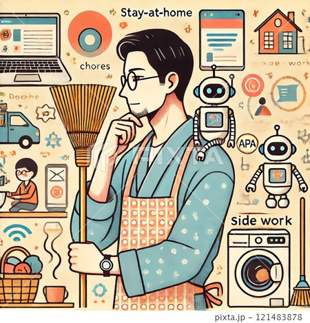家事を効率化したい主夫のイラスト 121483878