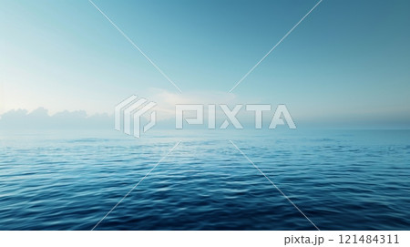 Serene Blue Ocean Horizon Under Clear Sky 121484311