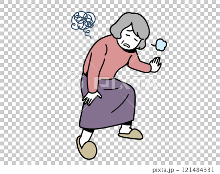 Senior woman with painful knees when walking Senior woman with painful knees when walking 121484331