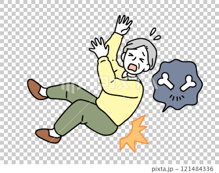 一名老年婦女摔倒並摔斷了臀部。 一名老年婦女摔倒並摔斷了臀部。 121484336