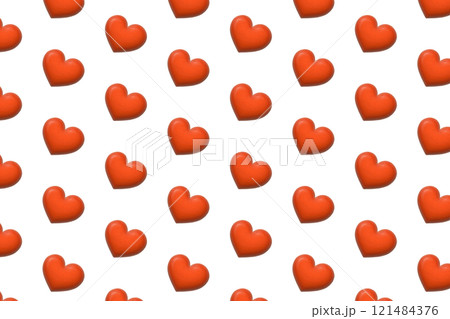 ぷっくりした赤い木製のハートが右上に向かって並ぶパターン背景 ぷっくりした赤い木製のハートが右上に向かって並ぶパターン背景 121484376