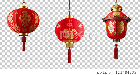 金色の模様が施された伝統的な赤い中国のランタン 121484535