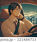 車で帰宅する男性のイラスト 121484713