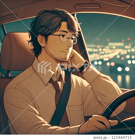 車で帰宅する男性のイラスト 121484713