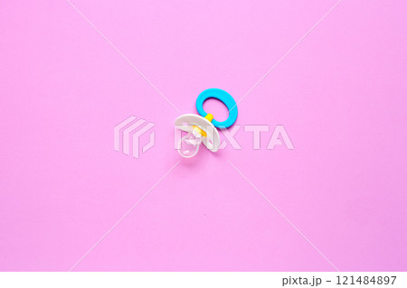 Baby pacifier with copy space. Top view Baby pacifier with copy space. Top view 121484897