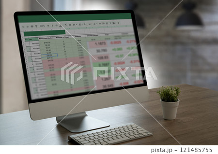 businessman working with data and graphs in spreadsheet documents for online analysis Microsoft Excel project dashboard accounting digital 121485755