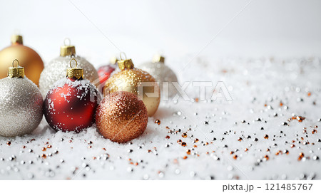 white christmas ball on snow 121485767