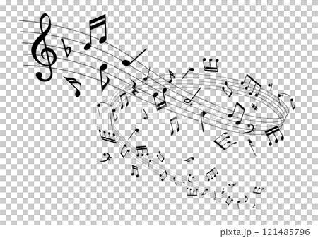 Spiral music: A vector illustration of musical notes flying around a musical staff Spiral music: A vector illustration of musical notes flying around a musical staff 121485796