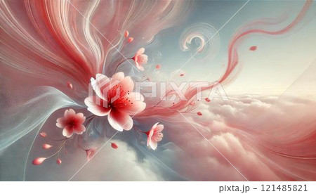 抽象的な青い光の中の花 121485821
