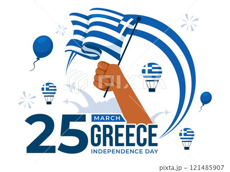 Happy Greece Independence Day Vector Illustration on March 25th, featuring the Greek Flag and Ribbon in a National Holiday Flat Style Background Happy Greece Independence Day Vector Illustration on March 25th, featuring the Greek Flag and Ribbon in a National Holiday Flat Style Background 121485907