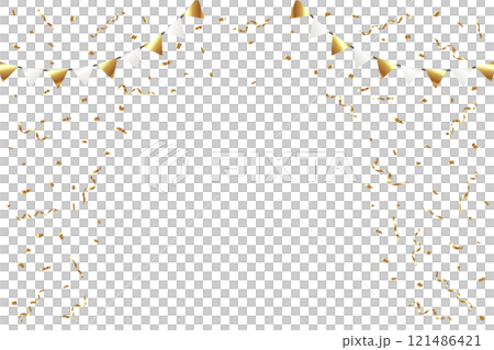 Vector illustration of gold confetti and garland Golden confetti frame 121486421