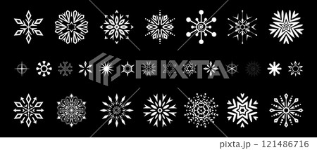 Snowflakes icon collection. Graphic modern black and white ornament 121486716
