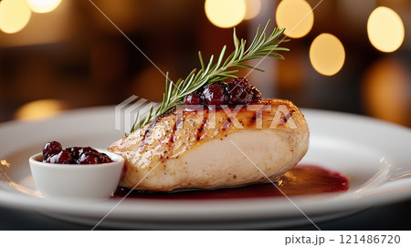 roasted duck leg with cranberry sauce 121486720