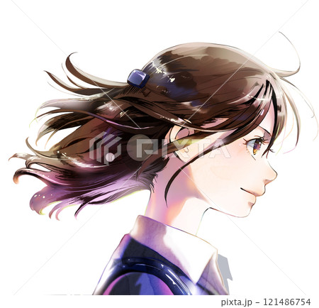 横顔の社会人女性イラスト人物単体（頭頂部まであり）右向き、無季、背景なし, 121486754