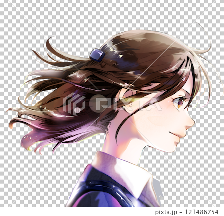 横顔の社会人女性イラスト人物単体（頭頂部まであり）右向き、無季、背景なし, 121486754