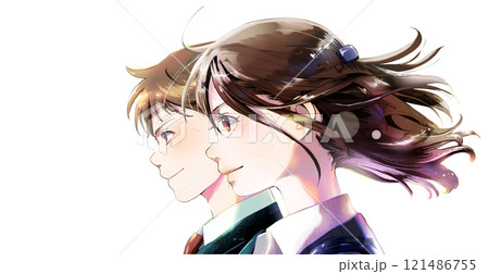 横顔の社会人男女イラスト人物単体(頭頂部まであり)、横並び、女性手前、無季、背景なし, 横顔の社会人男女イラスト人物単体(頭頂部まであり)、横並び、女性手前、無季、背景なし, 121486755