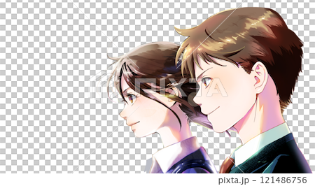 職業婦女側面圖,單身(直到頭頂),並排,男性在前,沒有季節,沒有背景, 職業婦女側面圖,單身(直到頭頂),並排,男性在前,沒有季節,沒有背景, 121486756