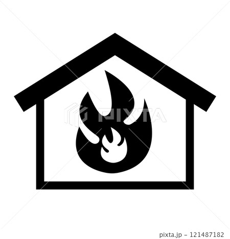 家の火事のシルエット 121487182