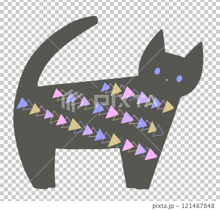 Cute black cat illustration with colorful triangle pattern Cute black cat illustration with colorful triangle pattern 121487848