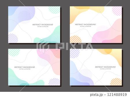 パステルカラーで作られた、シンプルで抽象的な形の背景素材のセット。Aサイズのベクターイラスト 121488919