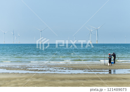 View of the Offshore wind power systems off the western coast of Taiwan. 121489073