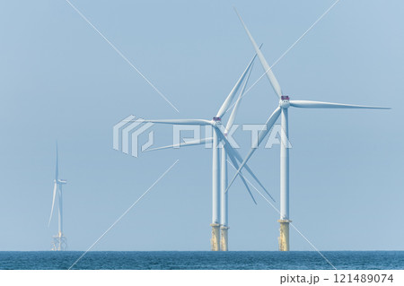 View of the Offshore wind power systems off the western coast of Taiwan. 121489074