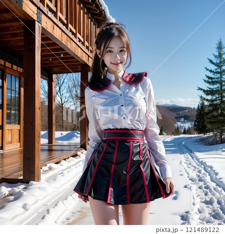 雪景色を背景におしゃれコスチューム！！ 121489122