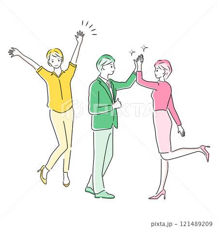 ハイタッチして喜び合うビジネスパーソンのイラスト ハイタッチして喜び合うビジネスパーソンのイラスト 121489209
