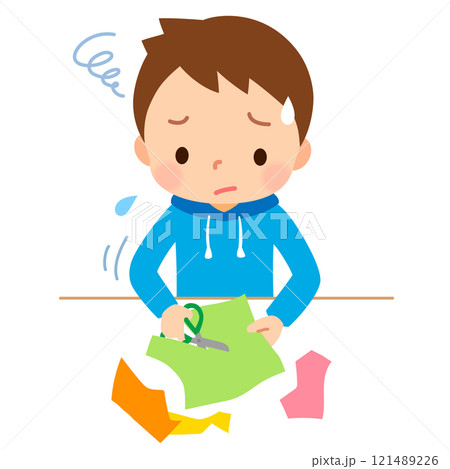 ハサミがうまく使えない不器用な男の子　発達性協調運動障害　発達障害 121489226