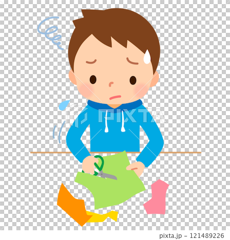 無法正確使用剪刀的笨手笨腳的男孩 發展協調障礙 發展障礙 121489226