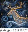 星の降る夜のトナカイのイラスト 121490276