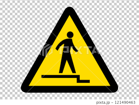 Illustration of a warning sign, pictogram, caution, downhill 121490463