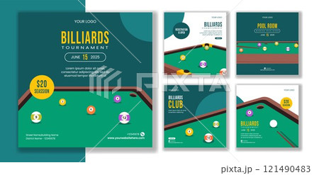 Billiards Game Illustration for Social Media Posts in Flat Cartoon Style 121490483