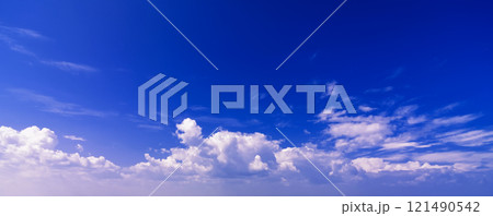 background with blue sky with white clouds. Panorama of sky background with blue sky with white clouds. Panorama of sky 121490542