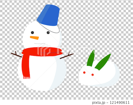 カジュアルな雪だるまと雪うさぎ カジュアルな雪だるまと雪うさぎ 121490611