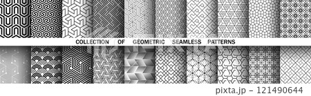 Geometric set of seamless black and white patterns. Simple vector graphics. Geometric set of seamless black and white patterns. Simple vector graphics. 121490644