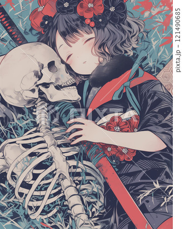 骸骨の恋人と仲睦まじい女性のイラスト素材 [121490685] - PIXTA