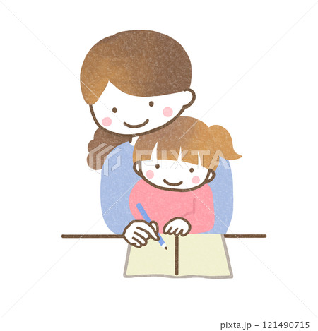 勉強する子供と見守る母親 121490715