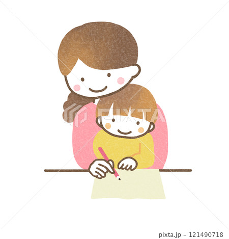勉強する子供と見守る母親 勉強する子供と見守る母親 121490718