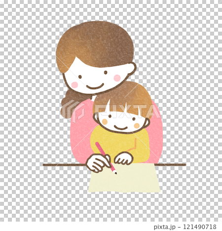 勉強する子供と見守る母親 勉強する子供と見守る母親 121490718