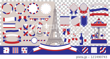 エッフェル塔お洒落なフランストリコロールデザイン枠ベクターイラストセット 121490743